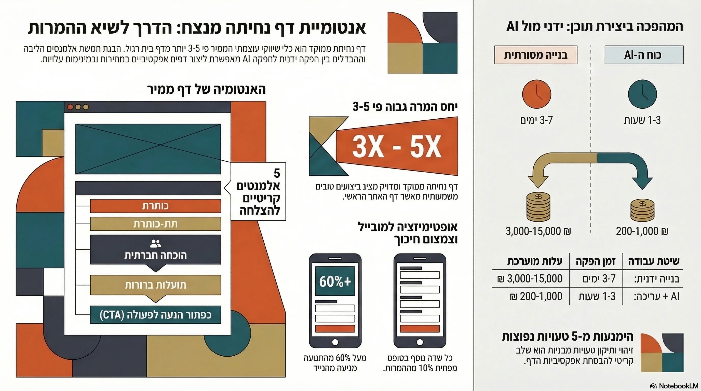 אינפוגרפיקה: אנטומיית דף נחיתה מנצח — 5 אלמנטים קריטיים ופי 3-5 המרות