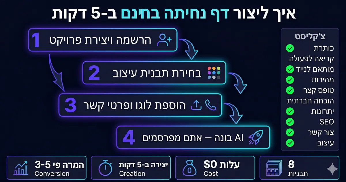 אינפוגרפיקה — איך ליצור דף נחיתה בחינם ב-5 דקות