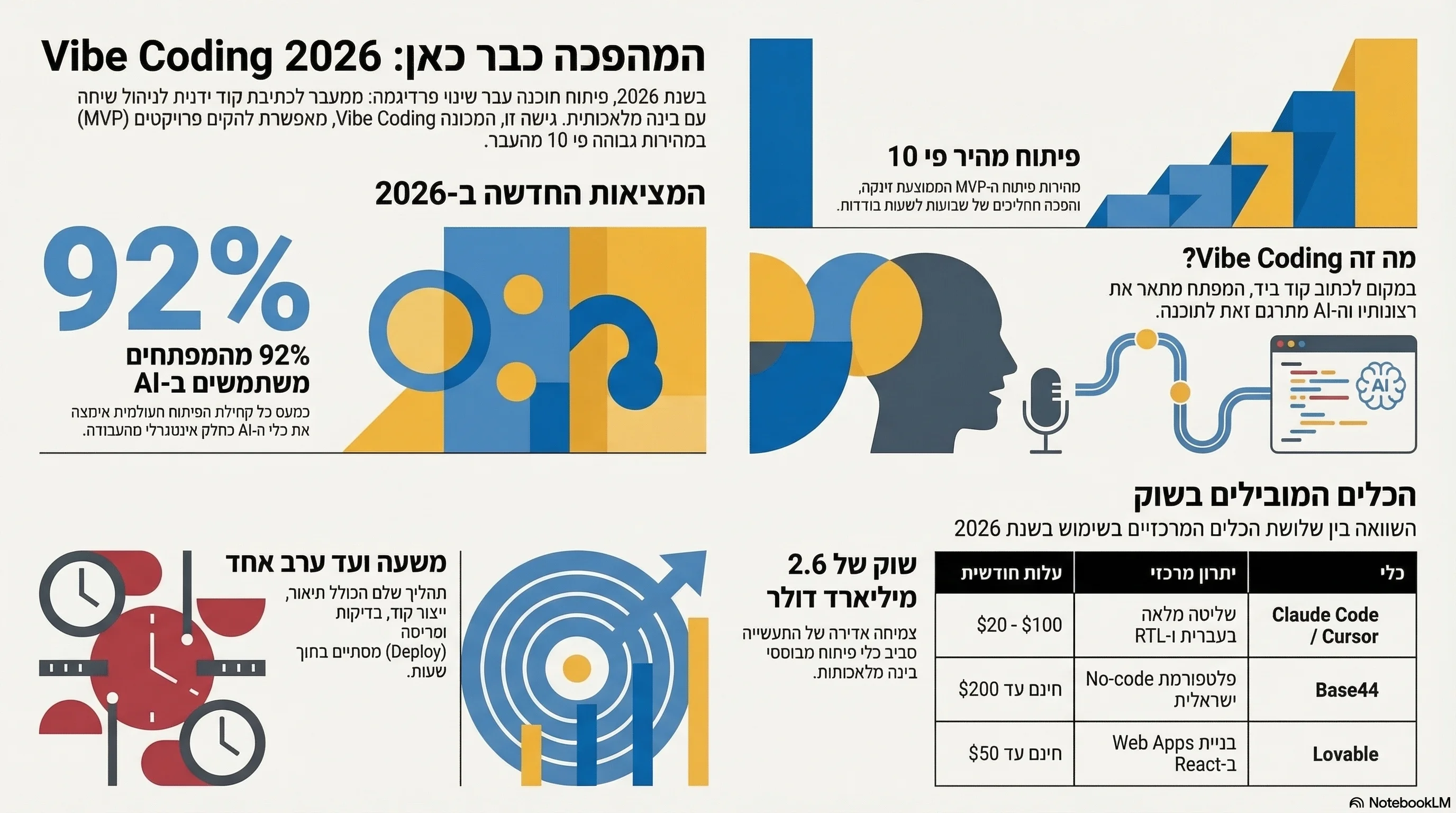 אינפוגרפיקה: Vibe Coding 2026 — 92% מפתחים משתמשים ב-AI, פי 10 מהירות